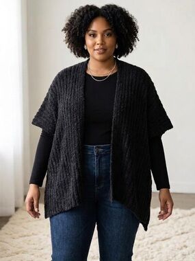 NEW Pokoloko Mohair Ribbed Short Ruana Cloak Charcoal Fair Trade Eco Conscious
